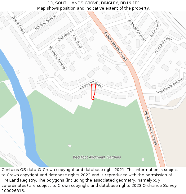 13, SOUTHLANDS GROVE, BINGLEY, BD16 1EF: Location map and indicative extent of plot