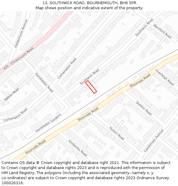 13, SOUTHWICK ROAD, BOURNEMOUTH, BH6 5PR: Location map and indicative extent of plot