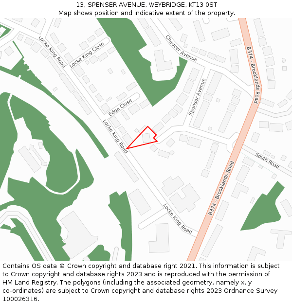 13, SPENSER AVENUE, WEYBRIDGE, KT13 0ST: Location map and indicative extent of plot