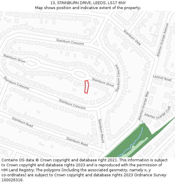13, STAINBURN DRIVE, LEEDS, LS17 6NY: Location map and indicative extent of plot