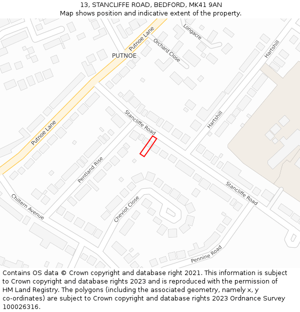 13, STANCLIFFE ROAD, BEDFORD, MK41 9AN: Location map and indicative extent of plot