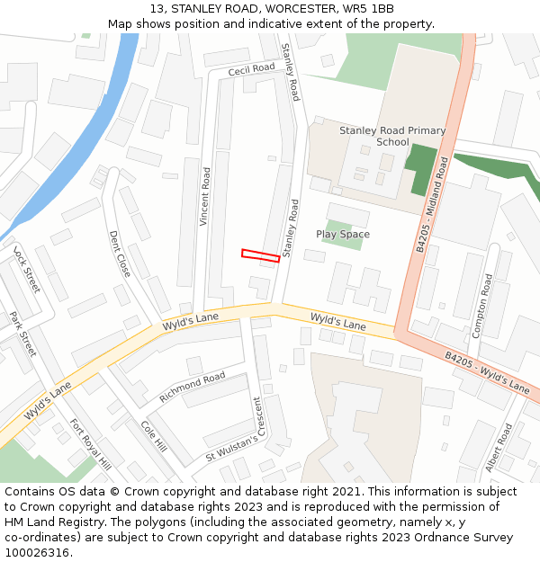 13, STANLEY ROAD, WORCESTER, WR5 1BB: Location map and indicative extent of plot