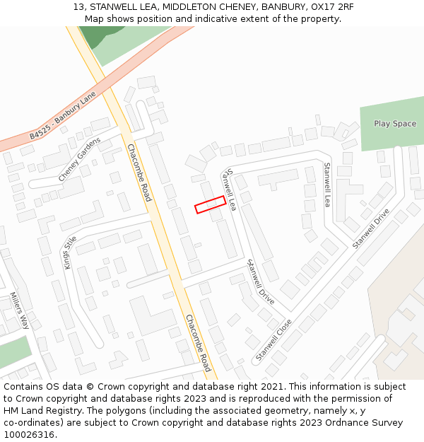 13, STANWELL LEA, MIDDLETON CHENEY, BANBURY, OX17 2RF: Location map and indicative extent of plot