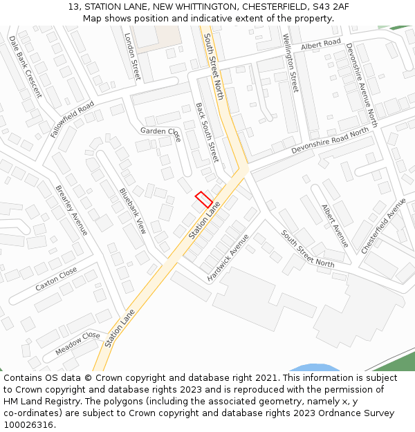 13, STATION LANE, NEW WHITTINGTON, CHESTERFIELD, S43 2AF: Location map and indicative extent of plot