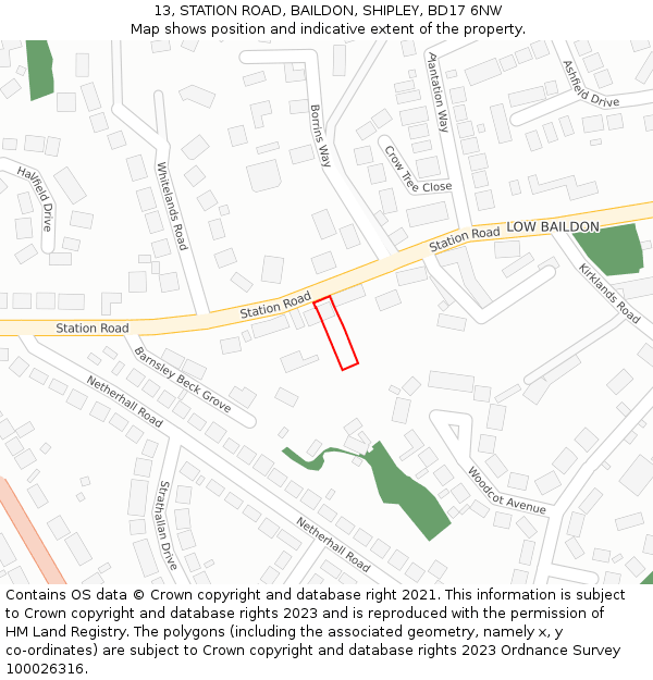 13, STATION ROAD, BAILDON, SHIPLEY, BD17 6NW: Location map and indicative extent of plot