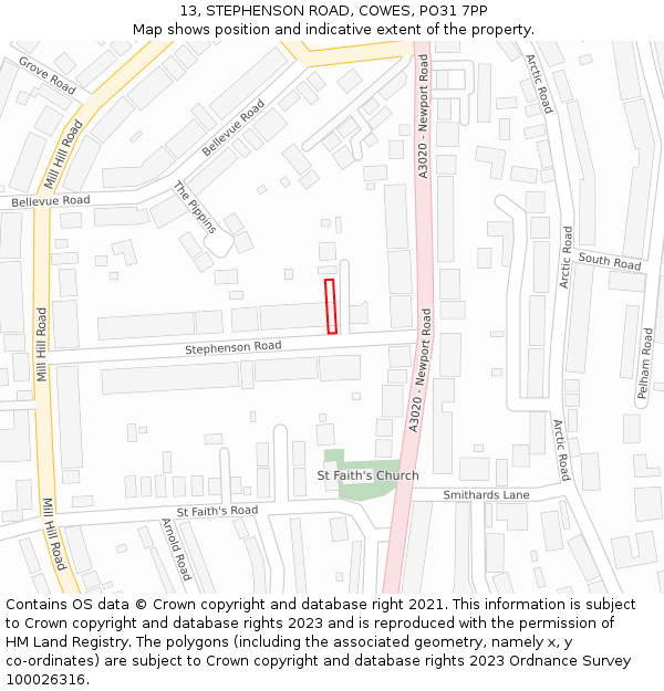 13, STEPHENSON ROAD, COWES, PO31 7PP: Location map and indicative extent of plot