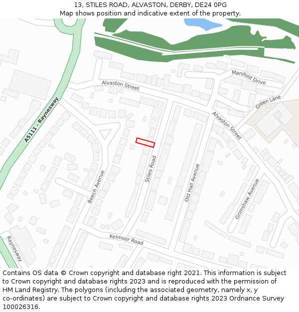 13, STILES ROAD, ALVASTON, DERBY, DE24 0PG: Location map and indicative extent of plot