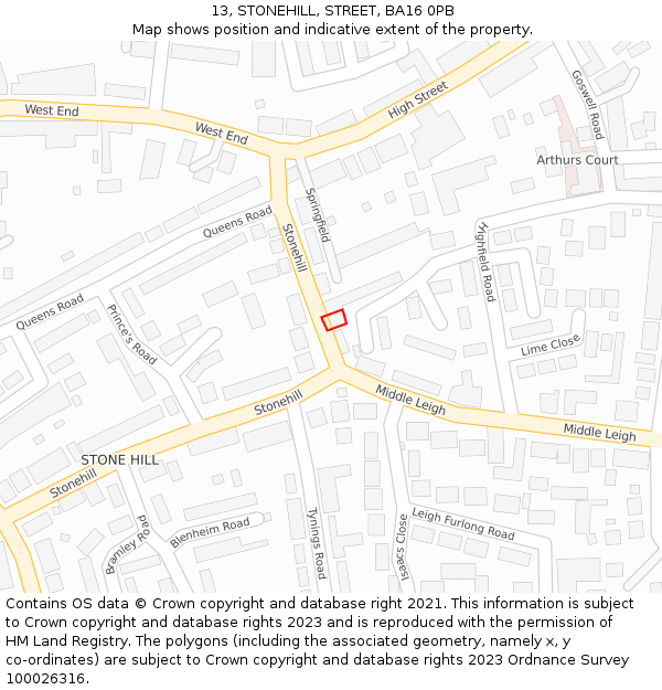 13, STONEHILL, STREET, BA16 0PB: Location map and indicative extent of plot