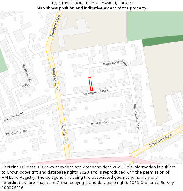 13, STRADBROKE ROAD, IPSWICH, IP4 4LS: Location map and indicative extent of plot