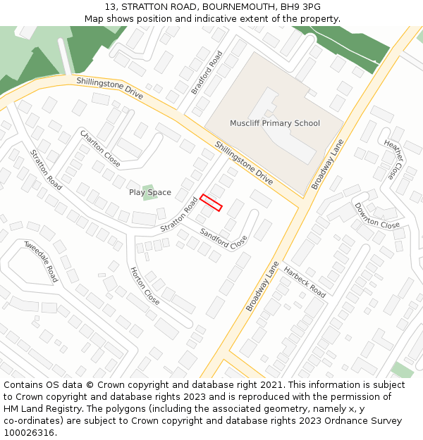 13, STRATTON ROAD, BOURNEMOUTH, BH9 3PG: Location map and indicative extent of plot