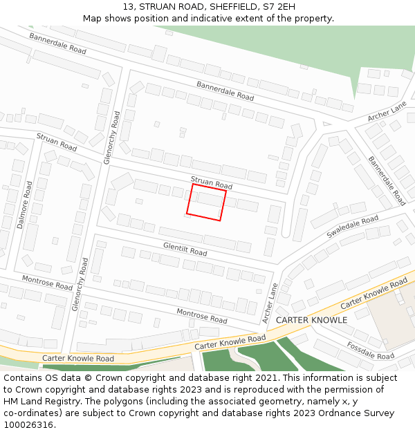 13, STRUAN ROAD, SHEFFIELD, S7 2EH: Location map and indicative extent of plot