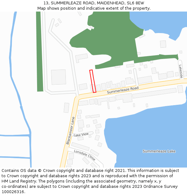 13, SUMMERLEAZE ROAD, MAIDENHEAD, SL6 8EW: Location map and indicative extent of plot