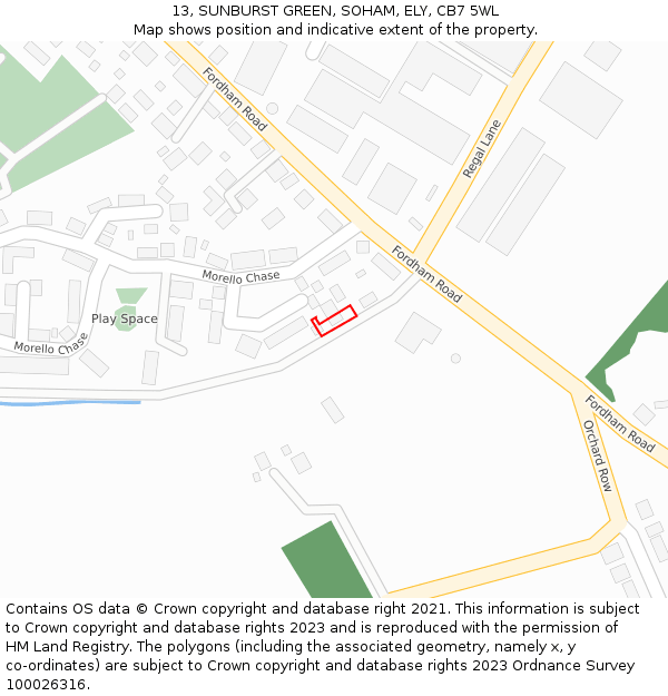 13, SUNBURST GREEN, SOHAM, ELY, CB7 5WL: Location map and indicative extent of plot