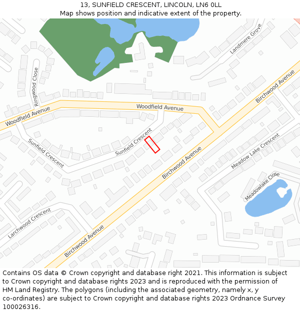 13, SUNFIELD CRESCENT, LINCOLN, LN6 0LL: Location map and indicative extent of plot