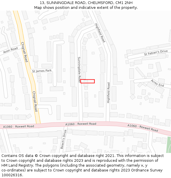 13, SUNNINGDALE ROAD, CHELMSFORD, CM1 2NH: Location map and indicative extent of plot