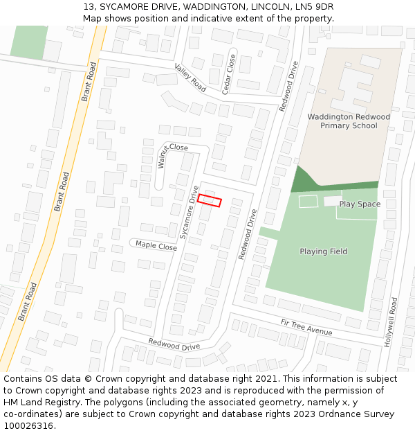 13, SYCAMORE DRIVE, WADDINGTON, LINCOLN, LN5 9DR: Location map and indicative extent of plot