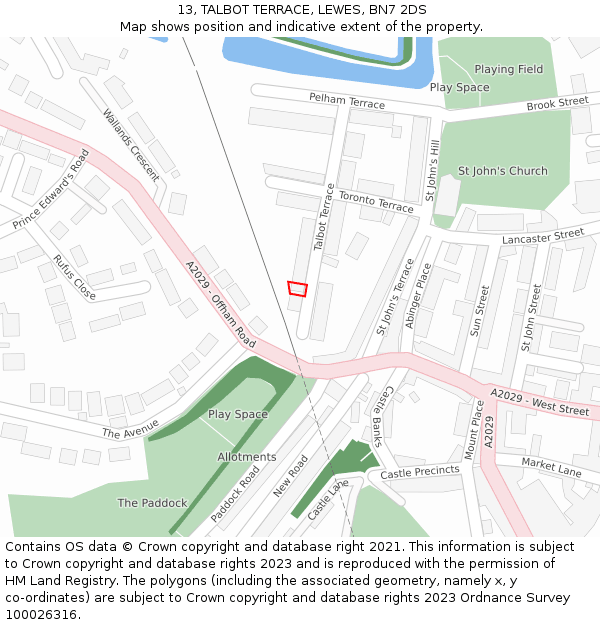 13, TALBOT TERRACE, LEWES, BN7 2DS: Location map and indicative extent of plot