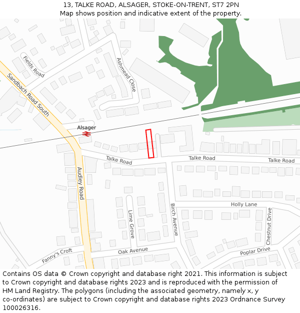 13, TALKE ROAD, ALSAGER, STOKE-ON-TRENT, ST7 2PN: Location map and indicative extent of plot
