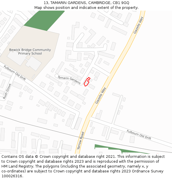 13, TAMARIN GARDENS, CAMBRIDGE, CB1 9GQ: Location map and indicative extent of plot