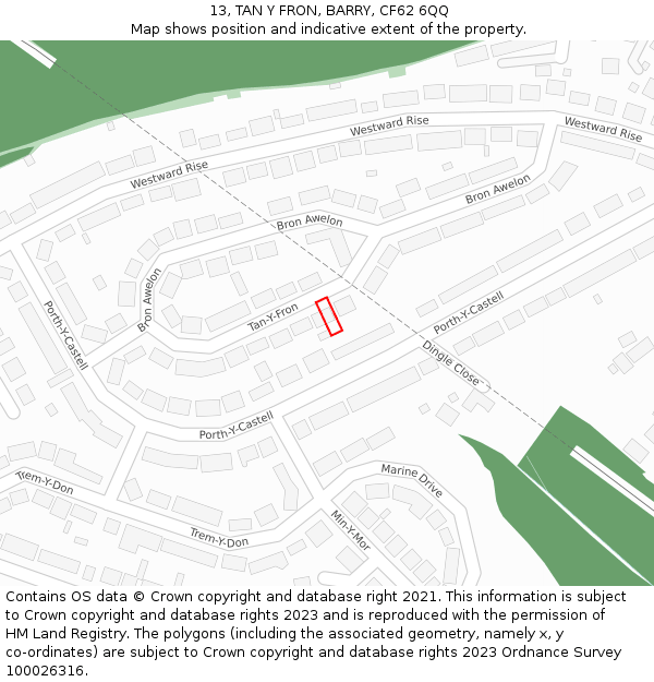 13, TAN Y FRON, BARRY, CF62 6QQ: Location map and indicative extent of plot