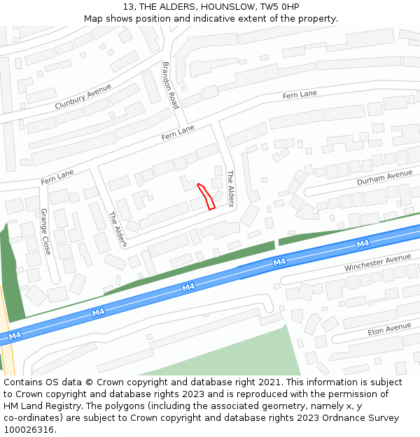 13, THE ALDERS, HOUNSLOW, TW5 0HP: Location map and indicative extent of plot