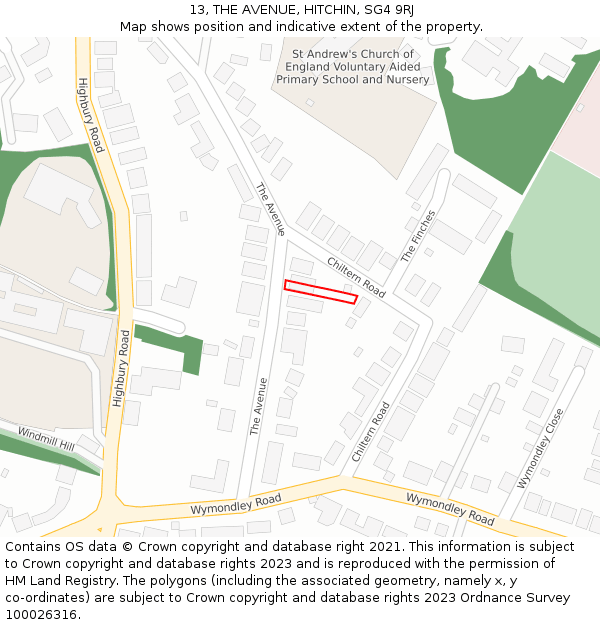 13, THE AVENUE, HITCHIN, SG4 9RJ: Location map and indicative extent of plot
