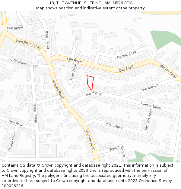 13, THE AVENUE, SHERINGHAM, NR26 8DG: Location map and indicative extent of plot