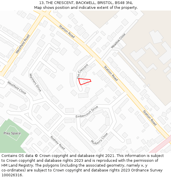 13, THE CRESCENT, BACKWELL, BRISTOL, BS48 3NL: Location map and indicative extent of plot