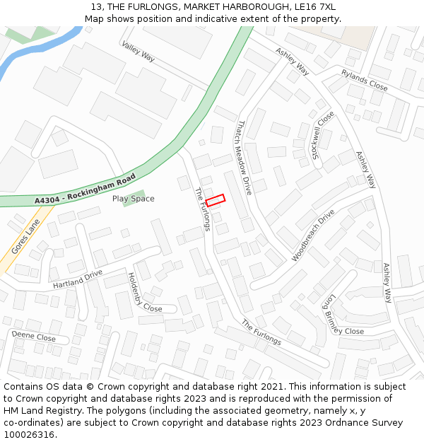 13, THE FURLONGS, MARKET HARBOROUGH, LE16 7XL: Location map and indicative extent of plot