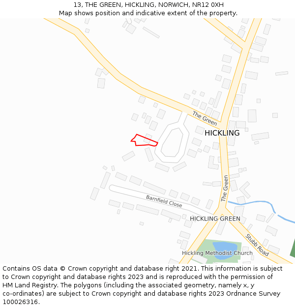13, THE GREEN, HICKLING, NORWICH, NR12 0XH: Location map and indicative extent of plot