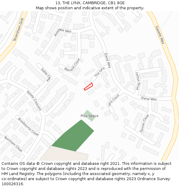13, THE LYNX, CAMBRIDGE, CB1 9GE: Location map and indicative extent of plot