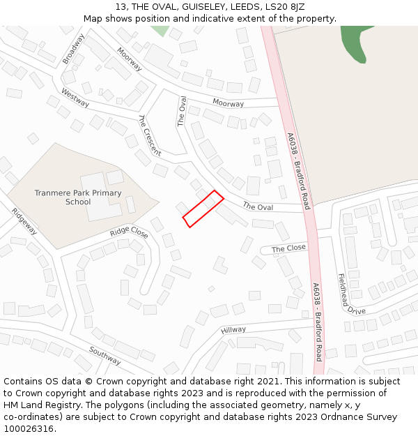 13, THE OVAL, GUISELEY, LEEDS, LS20 8JZ: Location map and indicative extent of plot