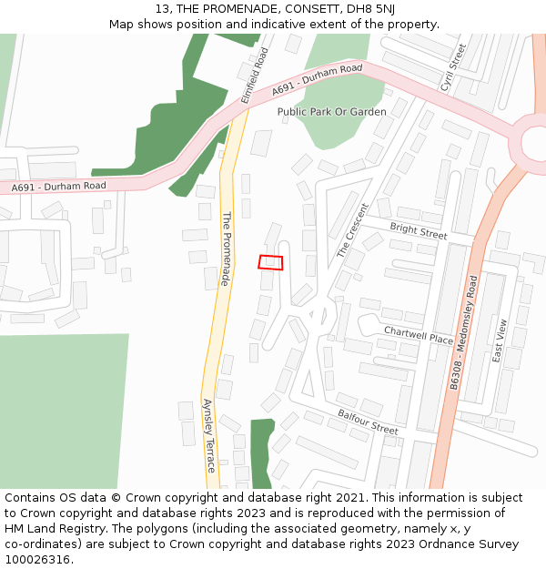 13, THE PROMENADE, CONSETT, DH8 5NJ: Location map and indicative extent of plot