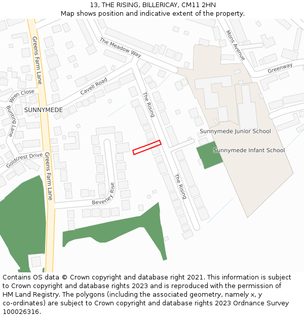 13, THE RISING, BILLERICAY, CM11 2HN: Location map and indicative extent of plot