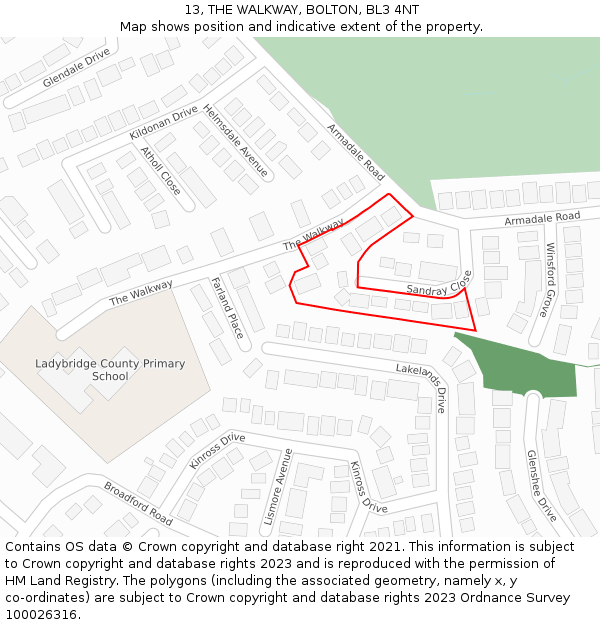 13, THE WALKWAY, BOLTON, BL3 4NT: Location map and indicative extent of plot