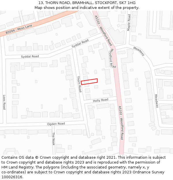 13, THORN ROAD, BRAMHALL, STOCKPORT, SK7 1HG: Location map and indicative extent of plot