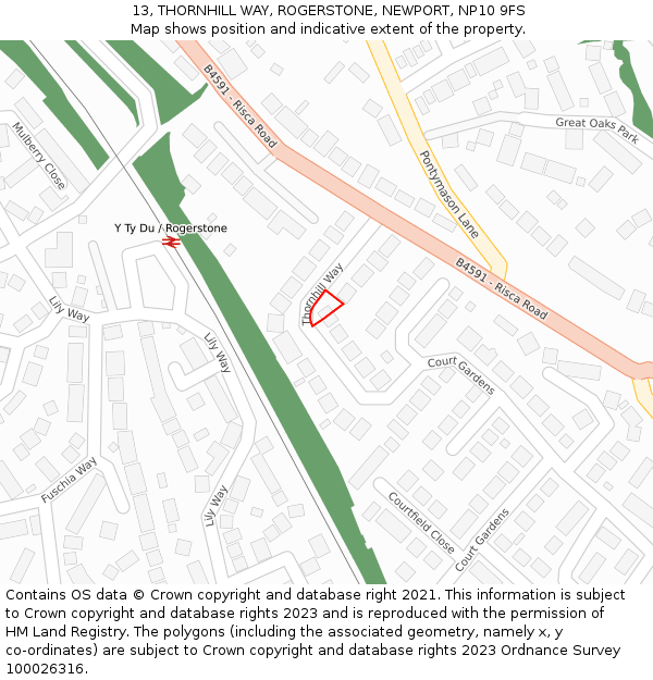 13, THORNHILL WAY, ROGERSTONE, NEWPORT, NP10 9FS: Location map and indicative extent of plot