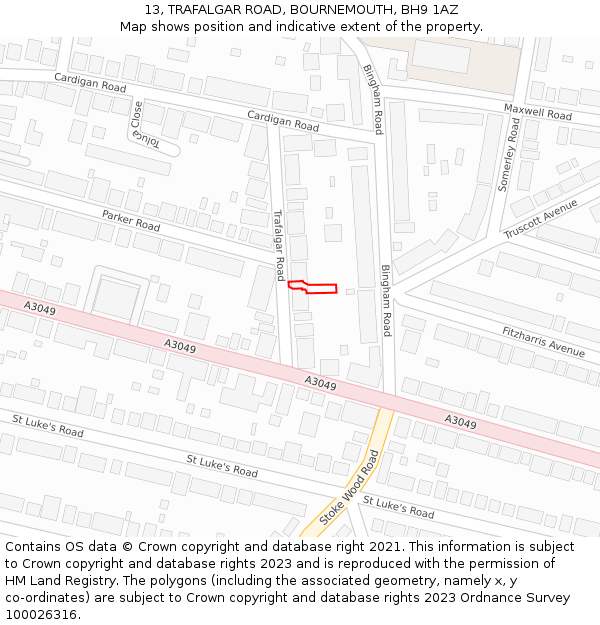 13, TRAFALGAR ROAD, BOURNEMOUTH, BH9 1AZ: Location map and indicative extent of plot