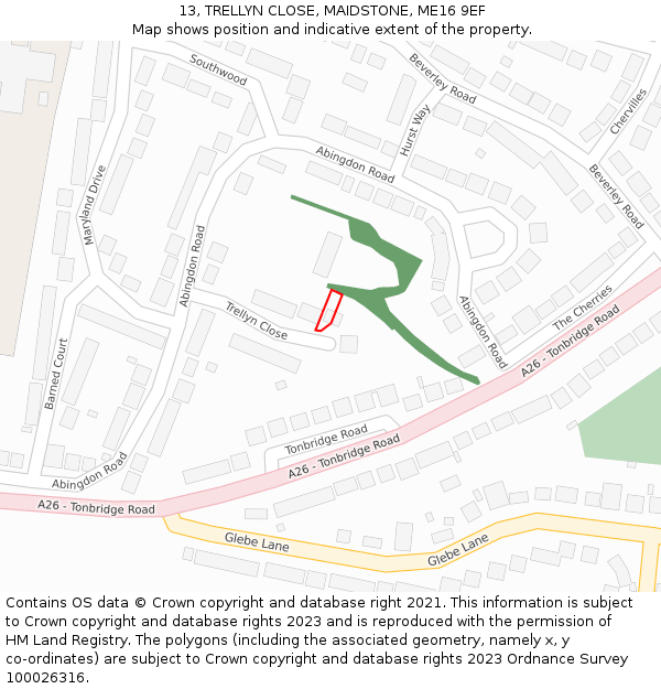 13, TRELLYN CLOSE, MAIDSTONE, ME16 9EF: Location map and indicative extent of plot
