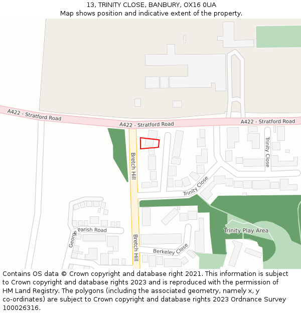 13, TRINITY CLOSE, BANBURY, OX16 0UA: Location map and indicative extent of plot