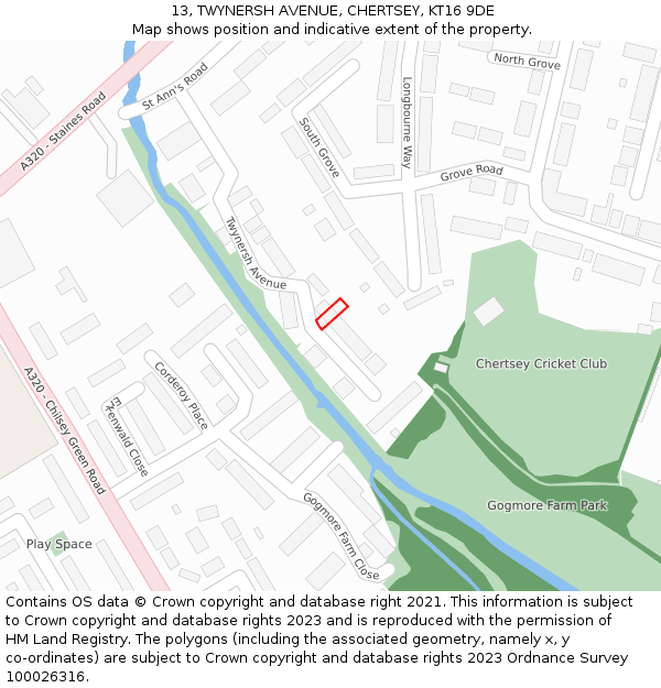 13, TWYNERSH AVENUE, CHERTSEY, KT16 9DE: Location map and indicative extent of plot