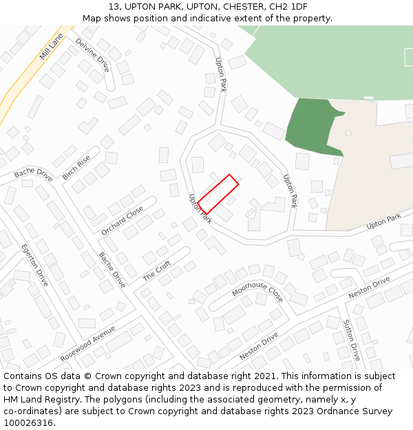 13, UPTON PARK, UPTON, CHESTER, CH2 1DF: Location map and indicative extent of plot