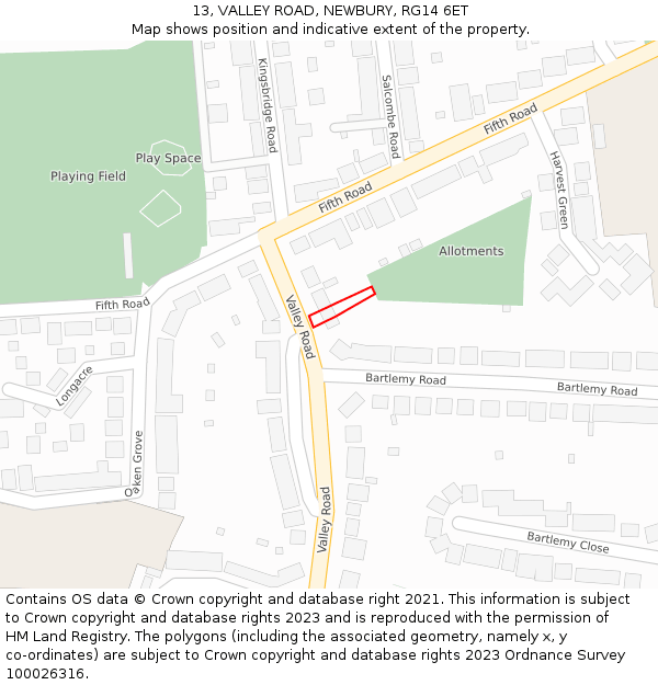 13, VALLEY ROAD, NEWBURY, RG14 6ET: Location map and indicative extent of plot