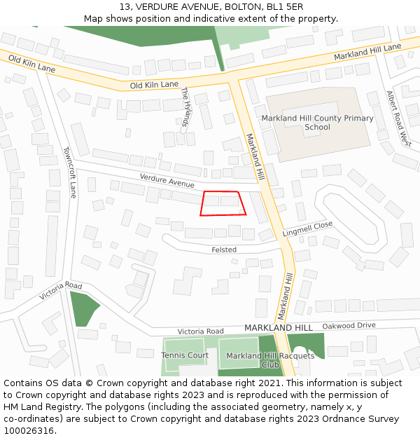 13, VERDURE AVENUE, BOLTON, BL1 5ER: Location map and indicative extent of plot