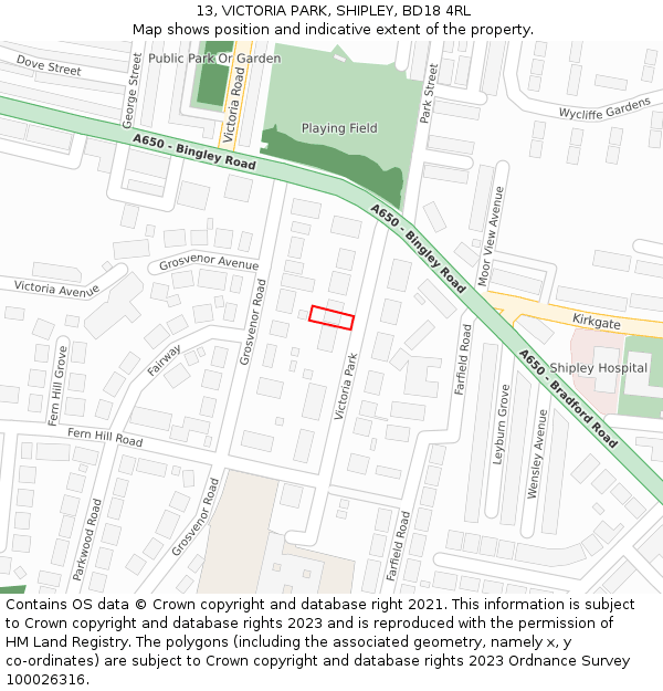 13, VICTORIA PARK, SHIPLEY, BD18 4RL: Location map and indicative extent of plot