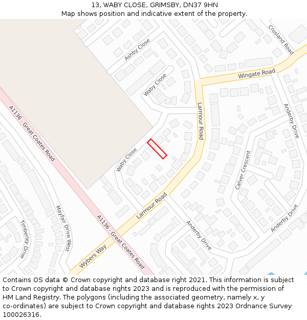 13, WABY CLOSE, GRIMSBY, DN37 9HN: Location map and indicative extent of plot