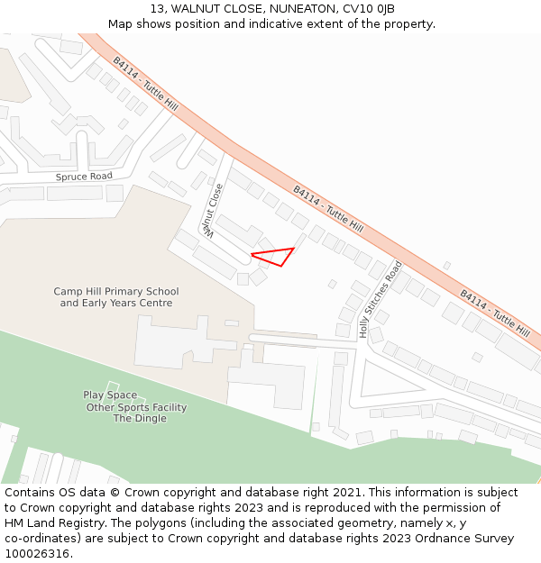 13, WALNUT CLOSE, NUNEATON, CV10 0JB: Location map and indicative extent of plot