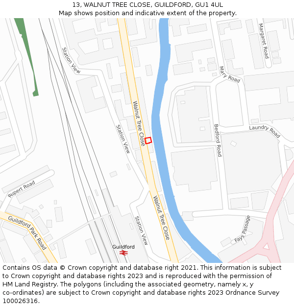13, WALNUT TREE CLOSE, GUILDFORD, GU1 4UL: Location map and indicative extent of plot