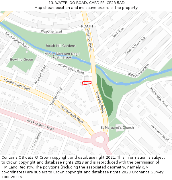 13, WATERLOO ROAD, CARDIFF, CF23 5AD: Location map and indicative extent of plot
