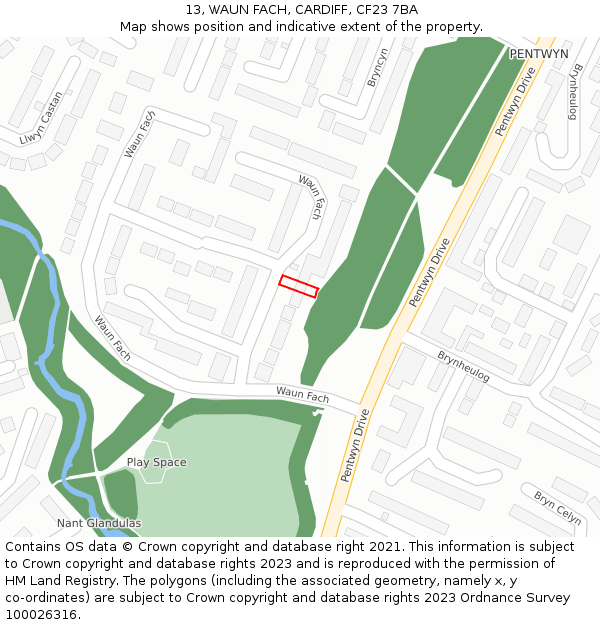 13, WAUN FACH, CARDIFF, CF23 7BA: Location map and indicative extent of plot